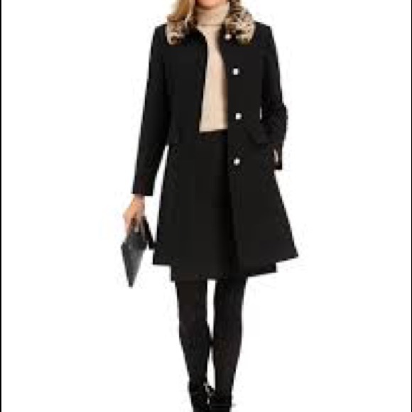 NWT! Kate Spade wool jacket with faux fur leopard removable collar XS